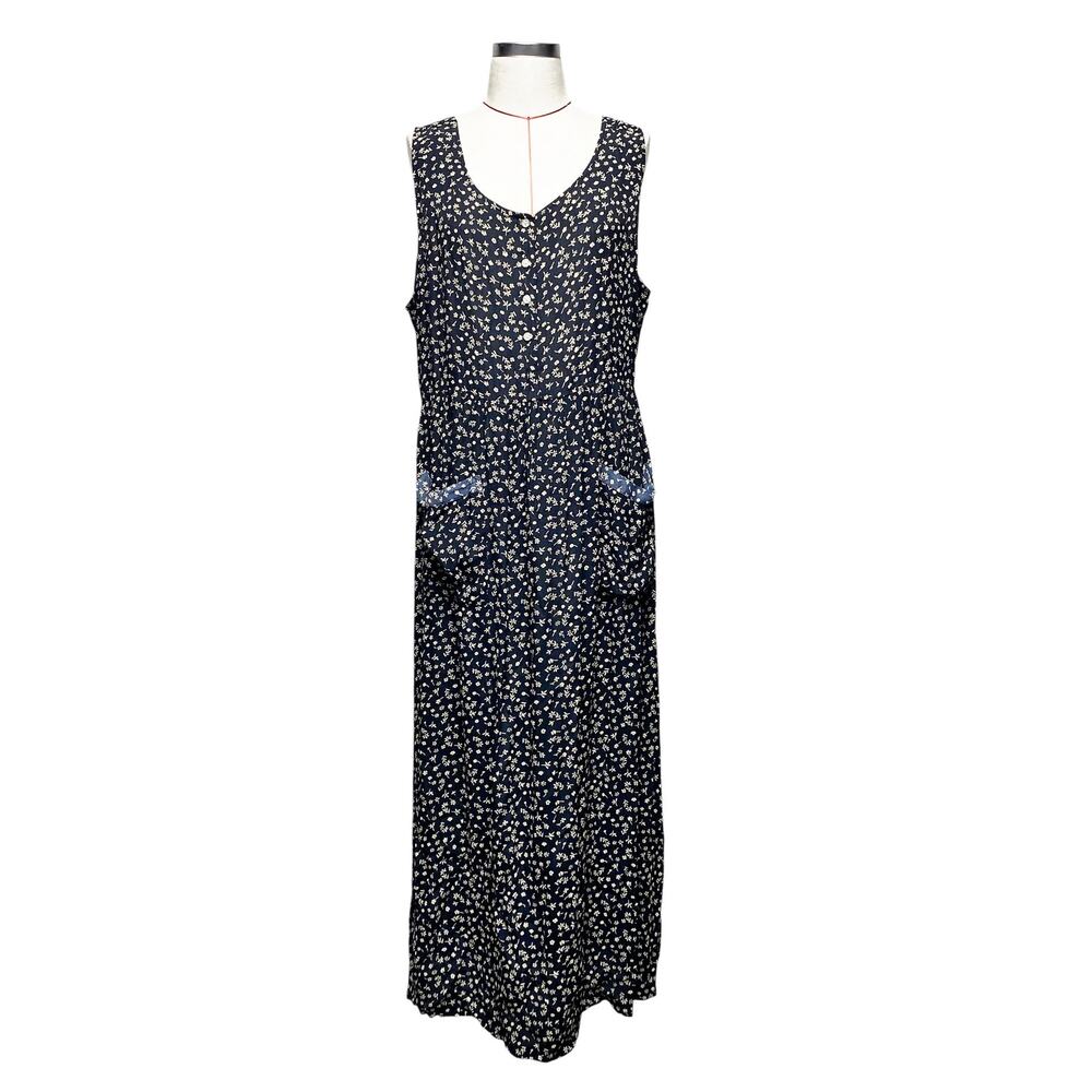 Vintage Putumayo Womens Size L Floral 90s Boho Pocket Button Long Dress